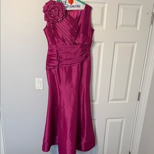 Fuchsia Satin Evening Gown with Rosette Shoulder